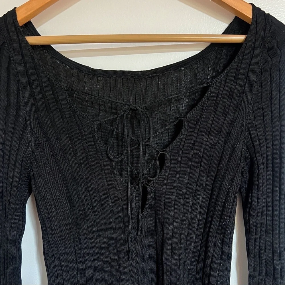 NWOT Free People Hits Different Lace Up Long Sleeve Black